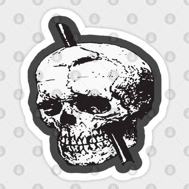 Black and White Skull of Phineas Gage With Tamping Iron Sticker by taiche